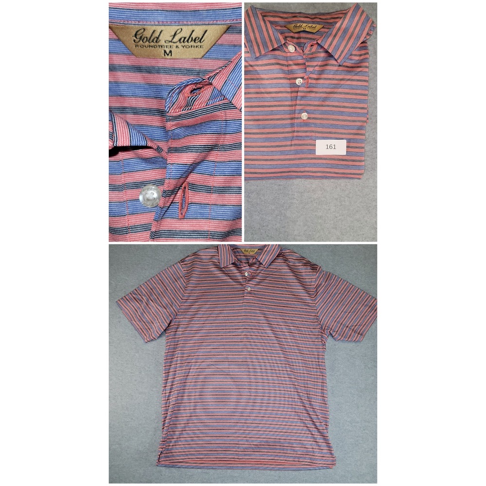 Gold Label Roundtree Yorke Mens Medium Polo Shirt Striped Cotton Red‎ Blue